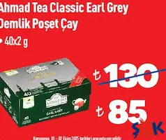 AHMAD TEA CLASSİC EARLY GREY DEMLİK POŞET ÇAY 40X2 G fiyat ve kampanya bilgisi